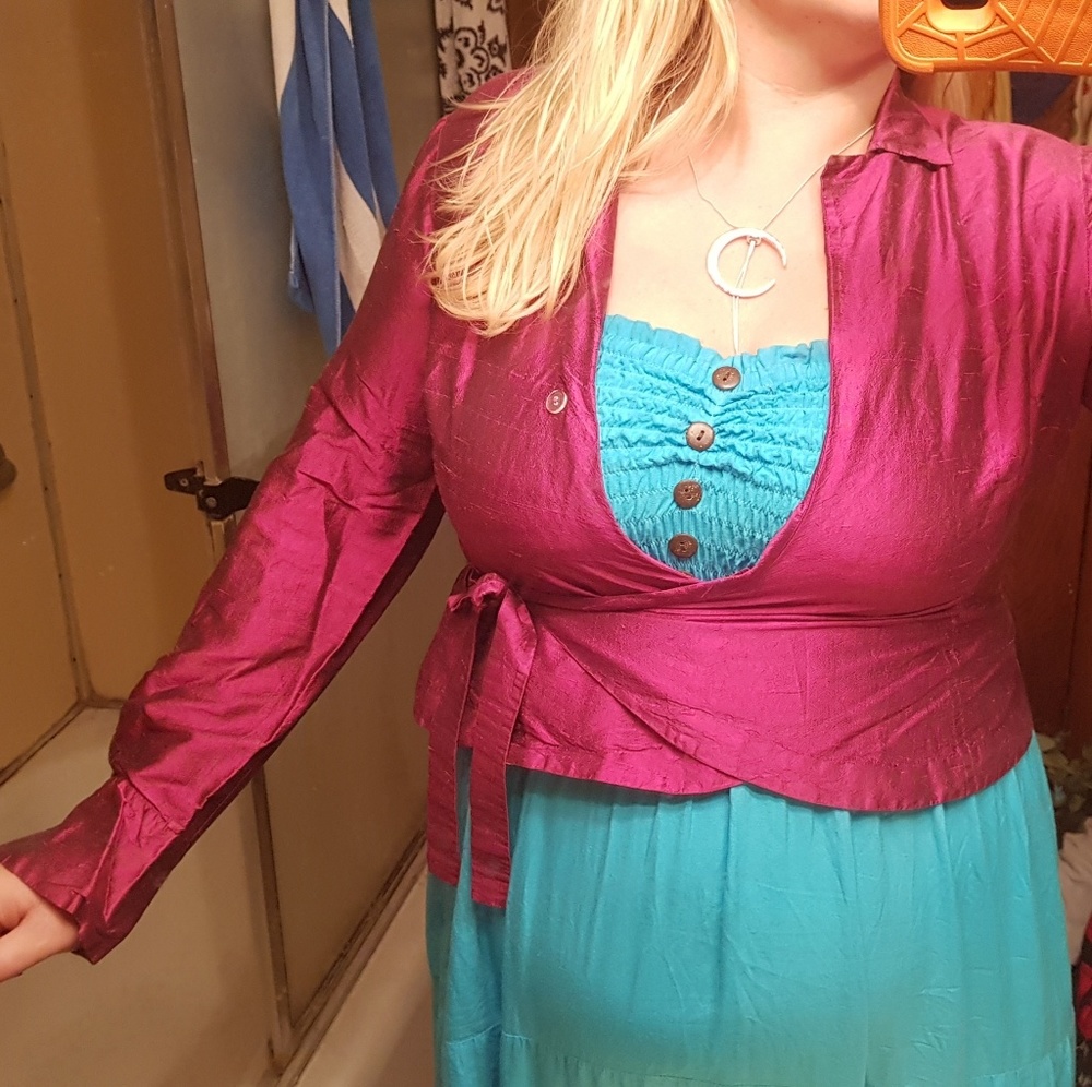 Robbie bee wrap top pink silk